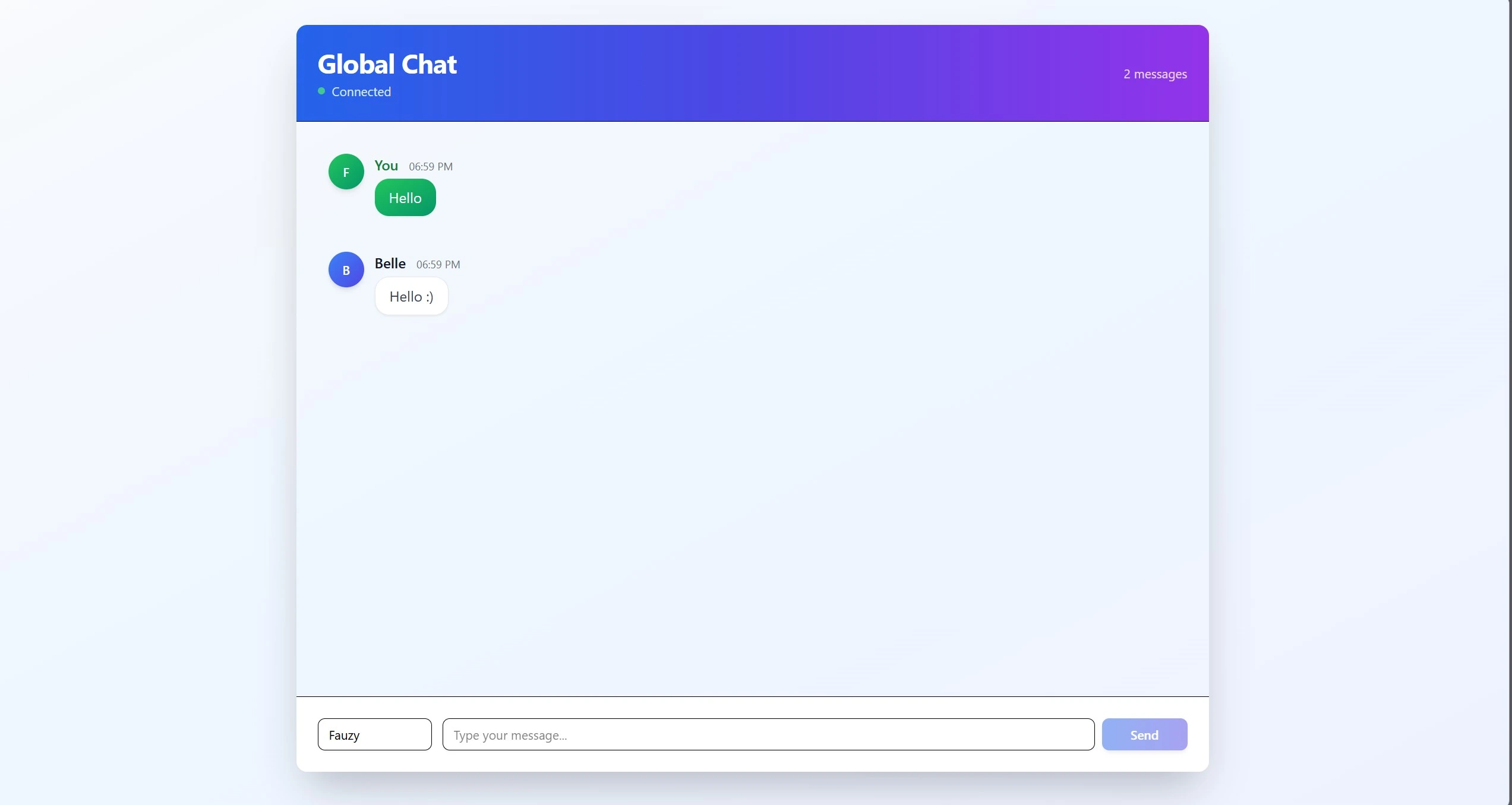 Active chat conversation demonstrating real-time message exchange.