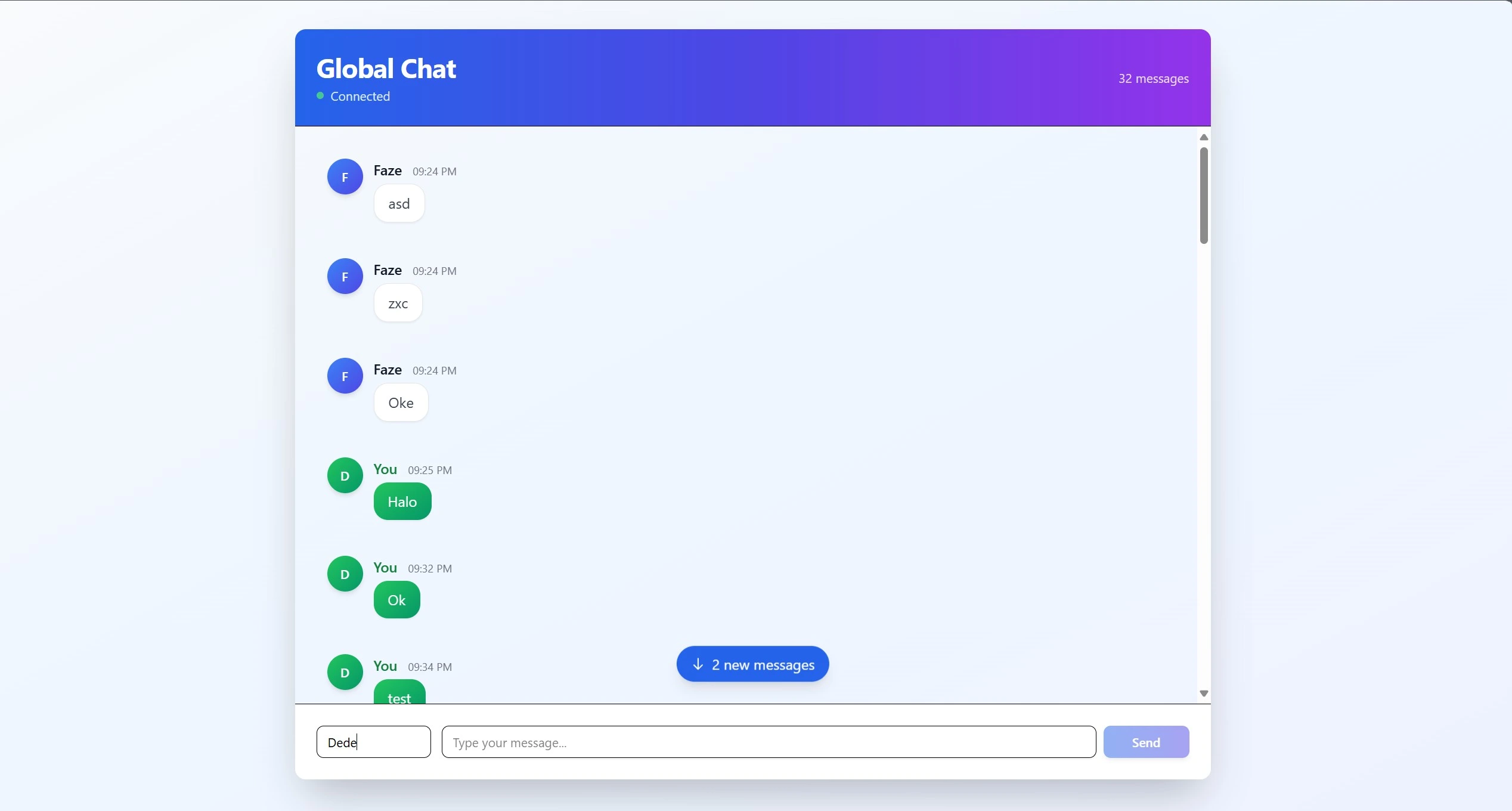 New message notification system in the chatroom application.